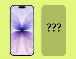 An image of the iPhone 17 next to a blank iPhone silhouette with a question mark next to it.