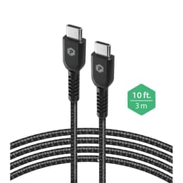 Powerp Braided Nylon USB Type-C To Type-C Charge & Sync Cable 10Ft - Black Smartphone Accessories