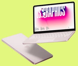 An open MacBook Neo with the screen on, showing the display, keyboard, and trackpad.