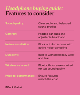 A graphic outlining key factors for choosing headphones.