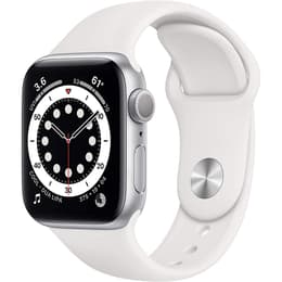 Apple Watch (Series 6) September 2020 - Cellular - 44 mm - Stainless steel  Silver - Sport Band White