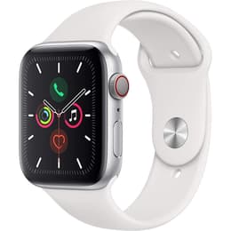 Apple Watch (Series 5) - Cellular - 44 mm - Stainless steel Silver - Sport  band White